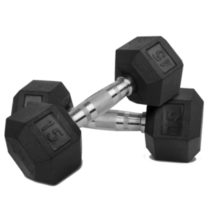 Mancuernas hexagonales rubber de 15 libras marca Fortis