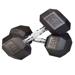 Mancuernas hexagonales rubber de 40 libras marca Fortis